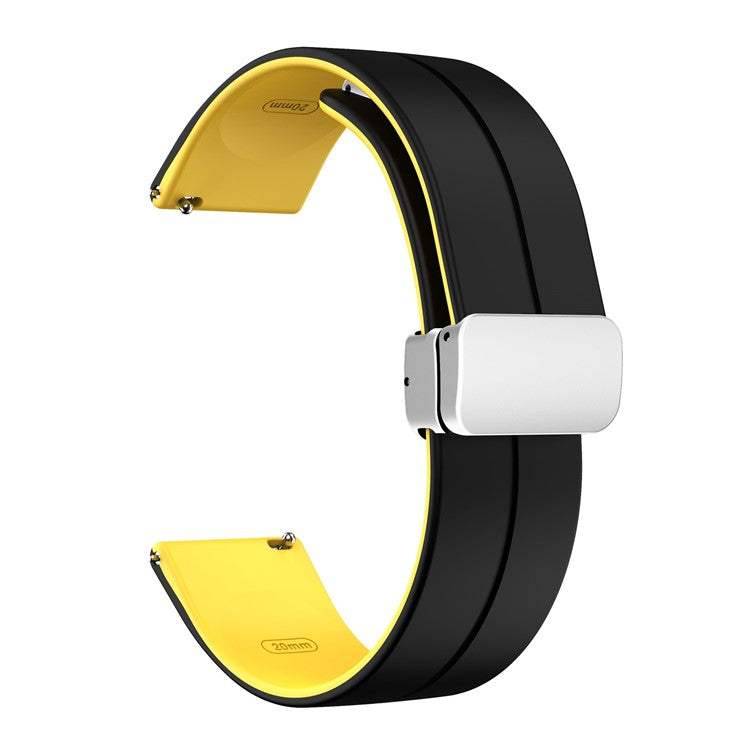 Two-color silicone watch strap with quick-release spring bars and folding clasp.