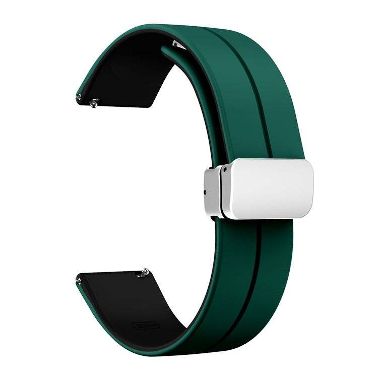 Two-color silicone watch strap with quick-release spring bars and folding clasp.
