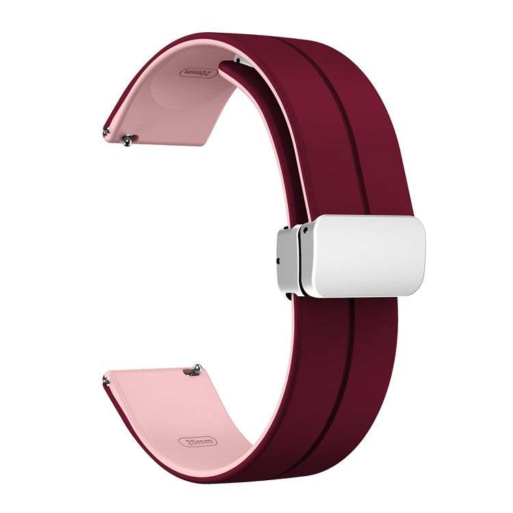 Two-color silicone watch strap with folding clasp, water-resistant, quick-release design.