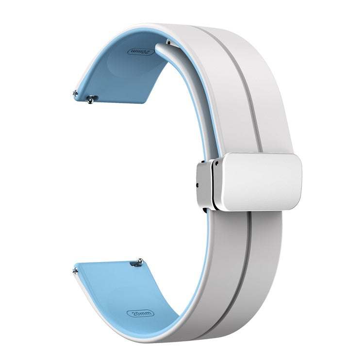 Two-color silicone watch strap with quick-release spring bars and folding clasp.