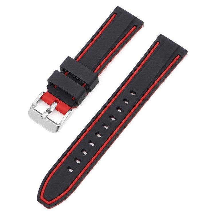 Quick release sport silicone watch strap in black and red with chunky keeper for easy adjustment.