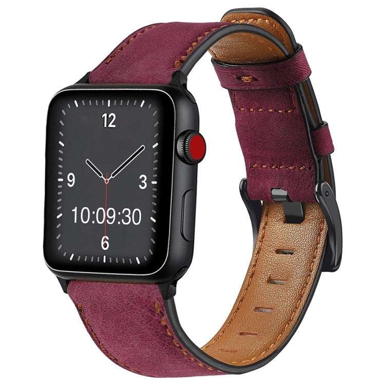 Retro Leather Apple Watch Strap with Colorful Design and Contrasting Stitching.