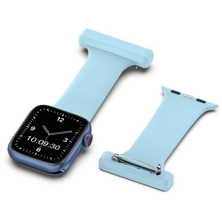 Light blue Nurse Apple Smart Watch Fob in durable silicone with detachable pin, suitable for medical professionals.