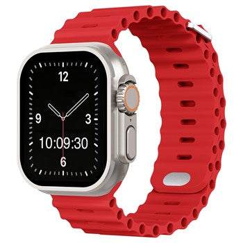 Red Adventure Silicone Watch Strap for Apple Watch with titanium buckle, outdoor-ready.