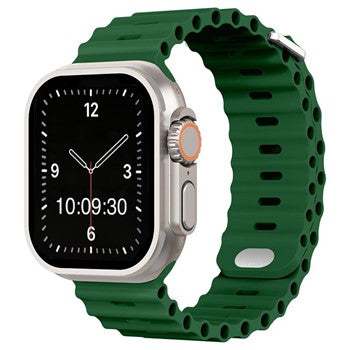 Green adventure silicone watch strap for Apple Watch with titanium buckle.