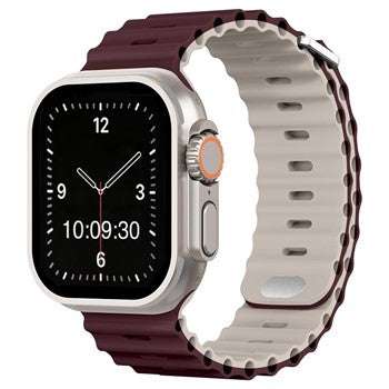 Silicone watch strap for Apple Watch, suitable for outdoor and water sports, featuring a corrosion-resistant titanium buckle.