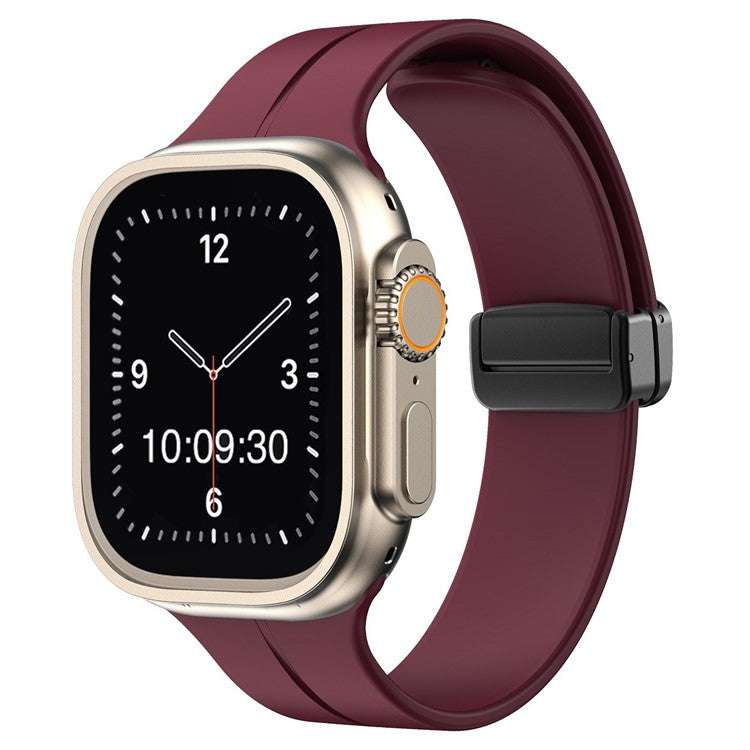 Plain magnetic silicone sport Apple Watch strap in maroon, compatible with all sizes and generations.