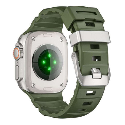 Premium FKM Rubber Strap for Apple Watch – Black/Silver Options