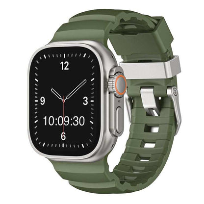 Premium FKM Rubber Strap for Apple Watch – Black/Silver Options