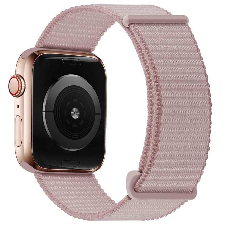 Woven nylon sport loop watch strap for Apple Watch in pink, offering durability and modern elegance.