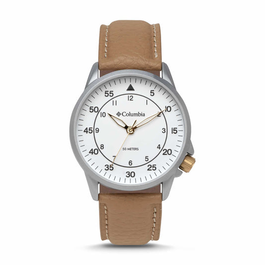 WatchColumbia Watch Viewmont Steel Colour White Dial Camel Leather Strap