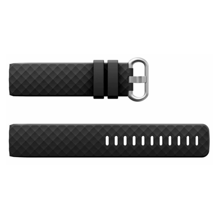 Black Fitbit Charge 3 and 4 compatible strap, durable and stylish design for fitness activities.