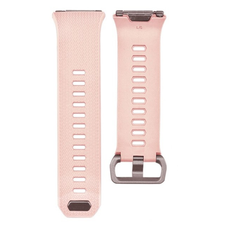 Premium Fitbit Ionic compatible straps in pink, available in sizes S and L for comfort and durability.