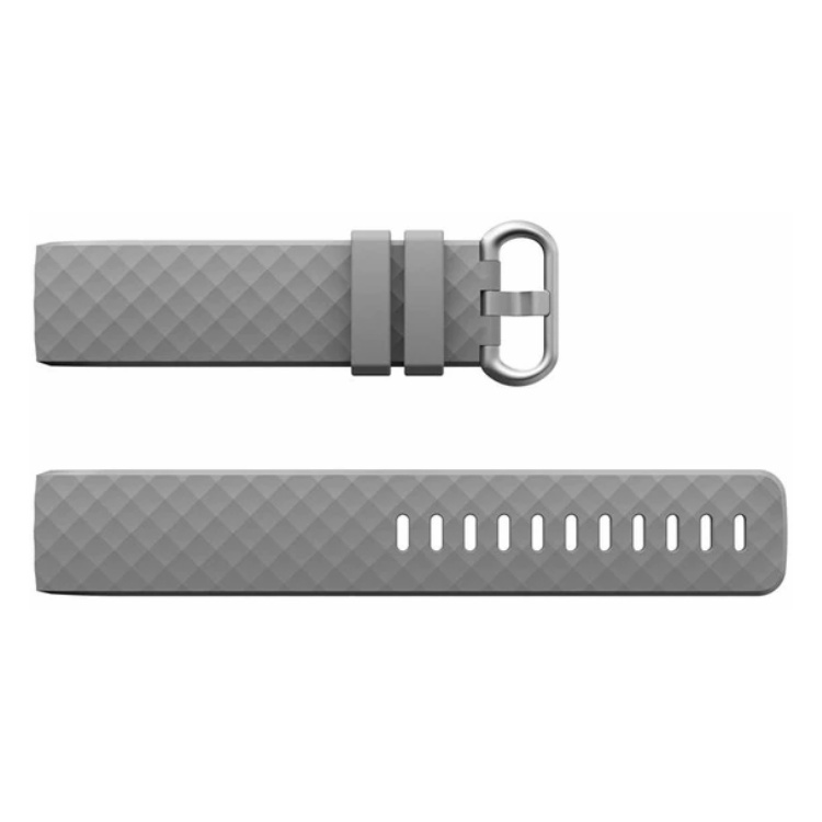Fitbit Charge 3 and 4 compatible gray strap, textured design, available in sizes S and L.