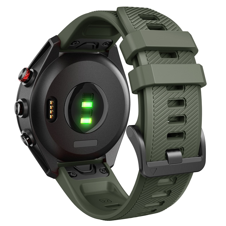 Garmin Approach S62 watch with 26mm quick release compatible strap in green.