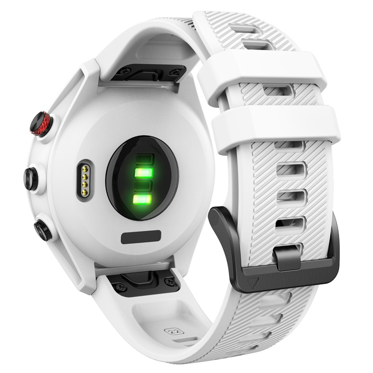 Garmin Approach S62 with white 26mm quick release strap, enhancing style and comfort.