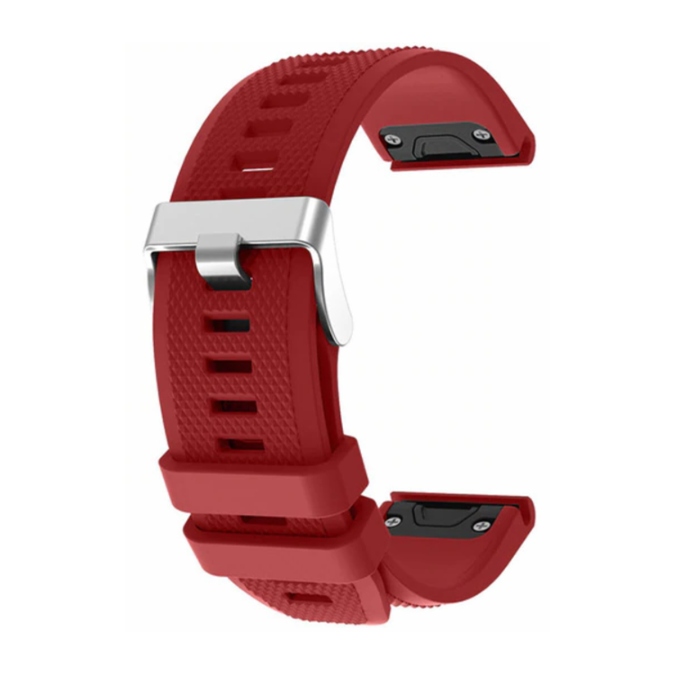 Garmin Fenix 5 red silicone strap with silver buckle, durable and comfortable upgrade for