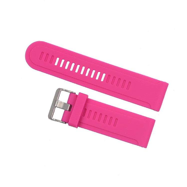 Pink silicone strap with silver buckle for Garmin Fenix 3, durable and sweat-resistant.