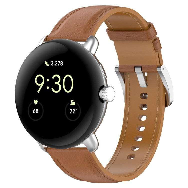 Google Pixel® Model 1 plain leather watch strap in brown, showcasing sleek design and durable craftsmanship.