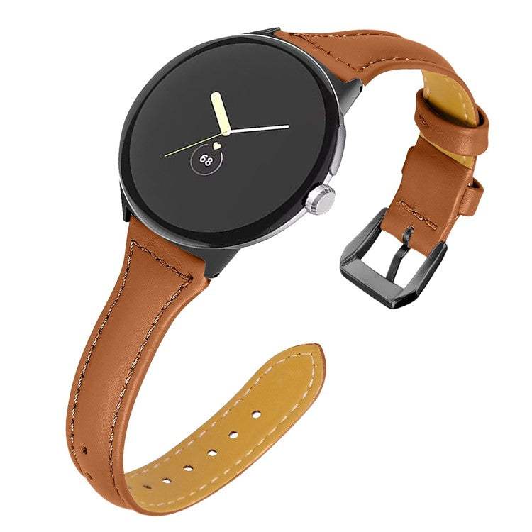 Slim leather watch strap for Google Pixel Model 1 in brown.