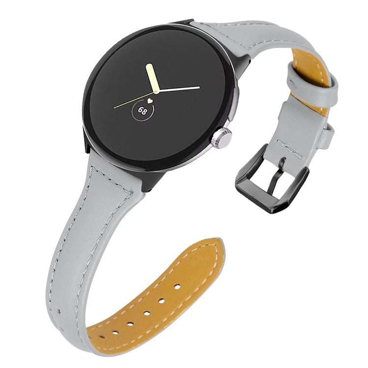 Slim plain leather watch strap for Google Pixel Model 1, light gray finish.
