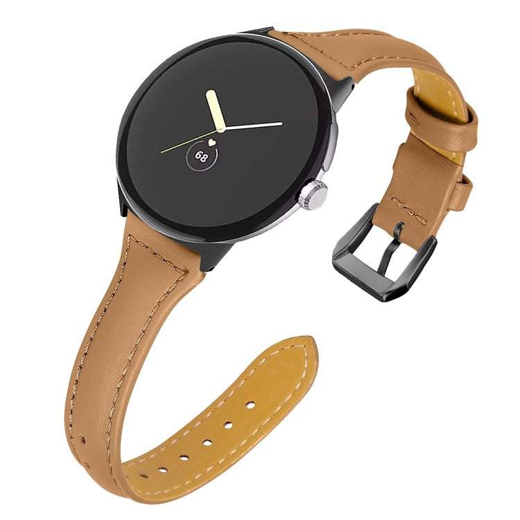 Slim plain leather watch strap for Google Pixel Model 1, brown color, sleek and durable design.