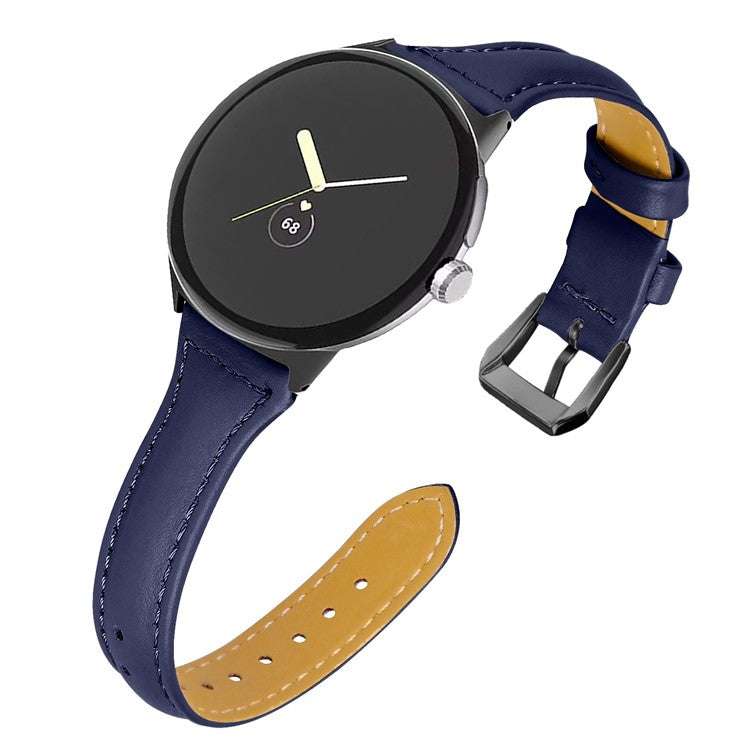 Slim plain leather watch strap for Google Pixel Model 1 in blue, showcasing a sleek and simple design for any occasion.