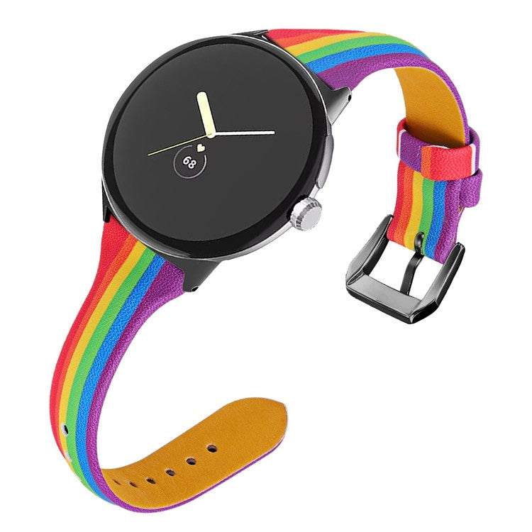 Rainbow leather watch strap for Google Pixel Model 1 smartwatch.