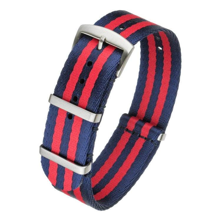 Premium seatbelt military watch strap with red and navy stripes, durable and comfortable design.