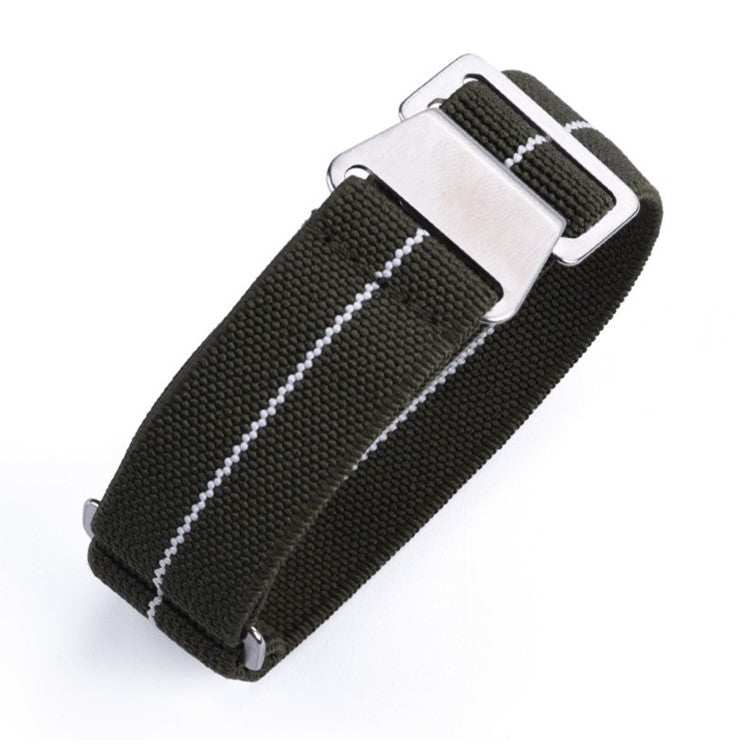 Military-inspired parachute elastic watch strap with metal buckle, durable and stylish.