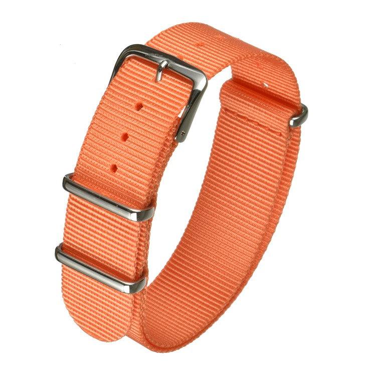 Durable orange nylon watch strap with stainless-steel buckles, ideal for active lifestyles.