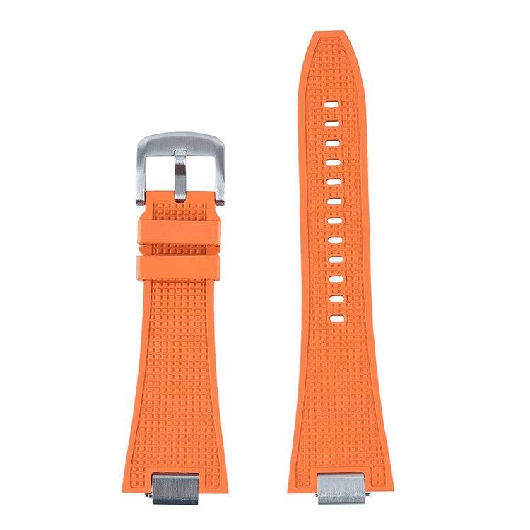 FKM rubber straps for Tissot PRX40 with brushed steel end pieces and heavy-duty pin buckle.