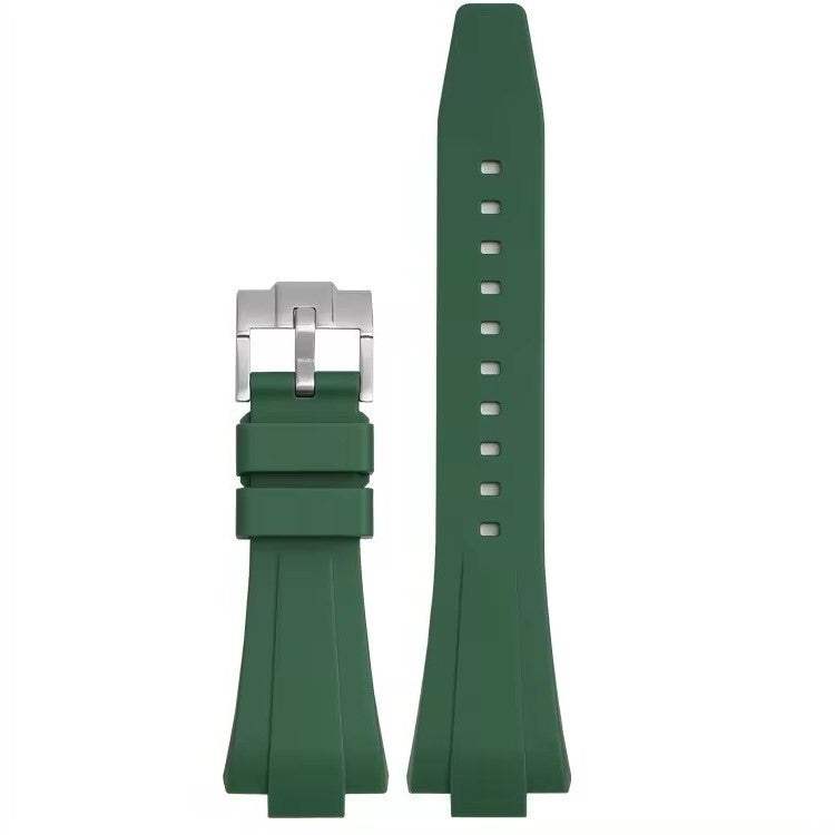 FKM rubber watch strap compatible with Tissot PRX35 in green, durable and stylish design.