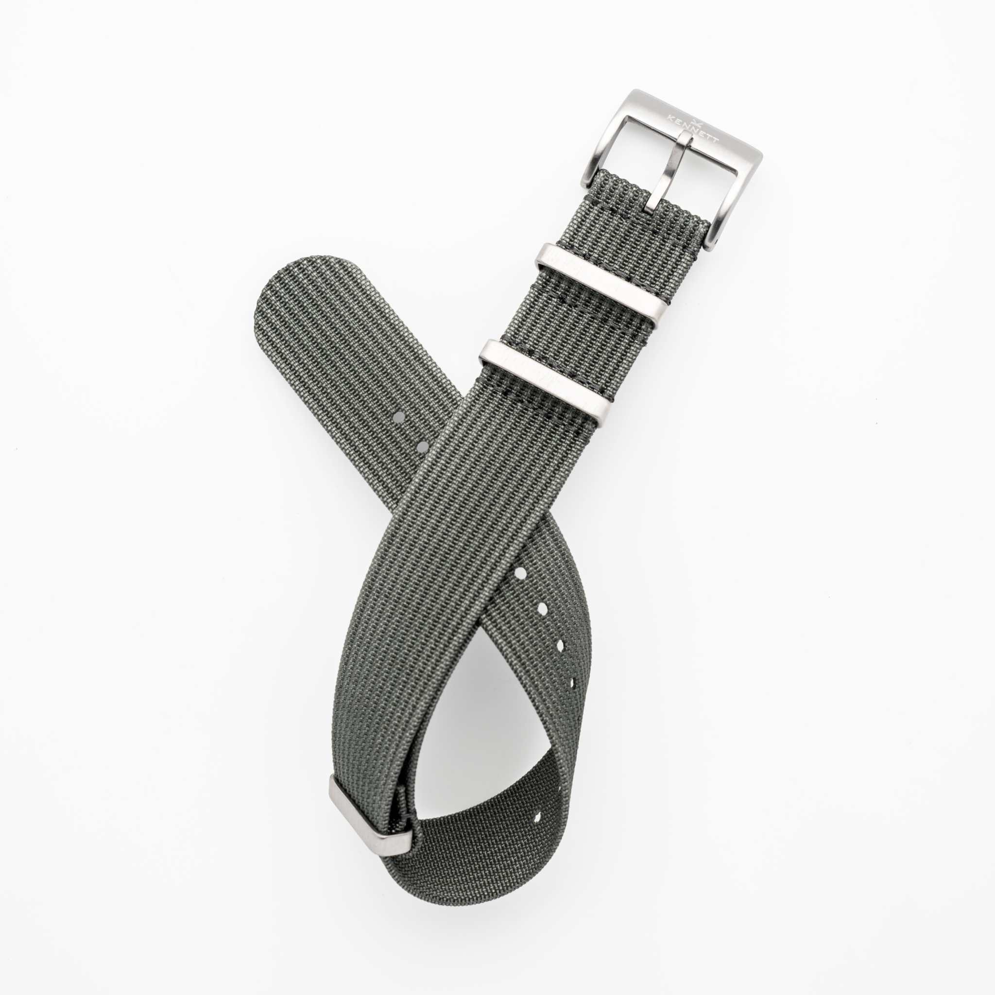 Kennett Ribbed Nylon Watch Strap with stainless steel buckle, 22mm width in green.
