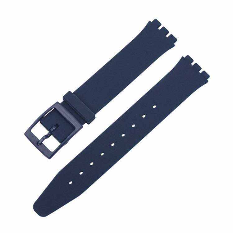 Compatible Swatch watch strap in navy blue, durable and comfortable fit for all models.