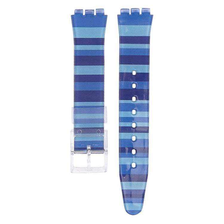 Blue striped compatible Swatch watch strap, designed for all models, durable and stylish.
