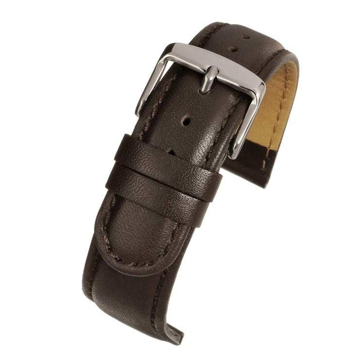 Padded stitched leather watch strap with nubuck lining and stainless steel buckle.