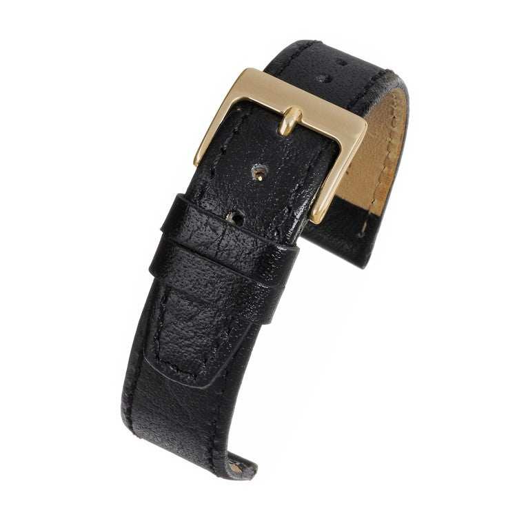 Glazed buffalo grain leather watch strap in classic vintage style with semi-shine finish.