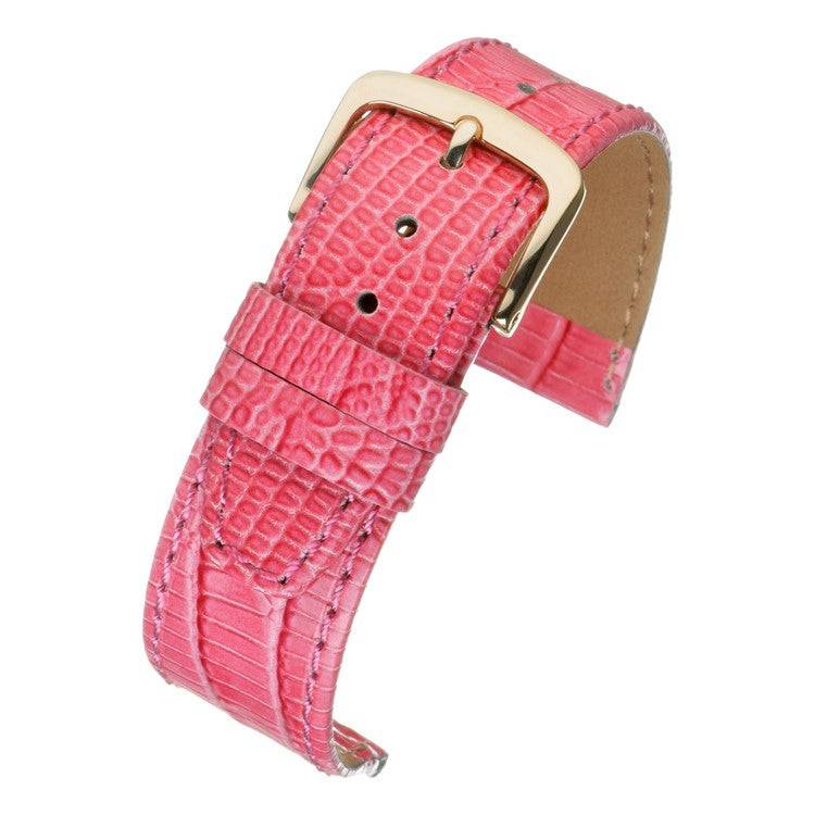 Teju Lizard Leather Watch Strap in red with vintage design and gold buckle.