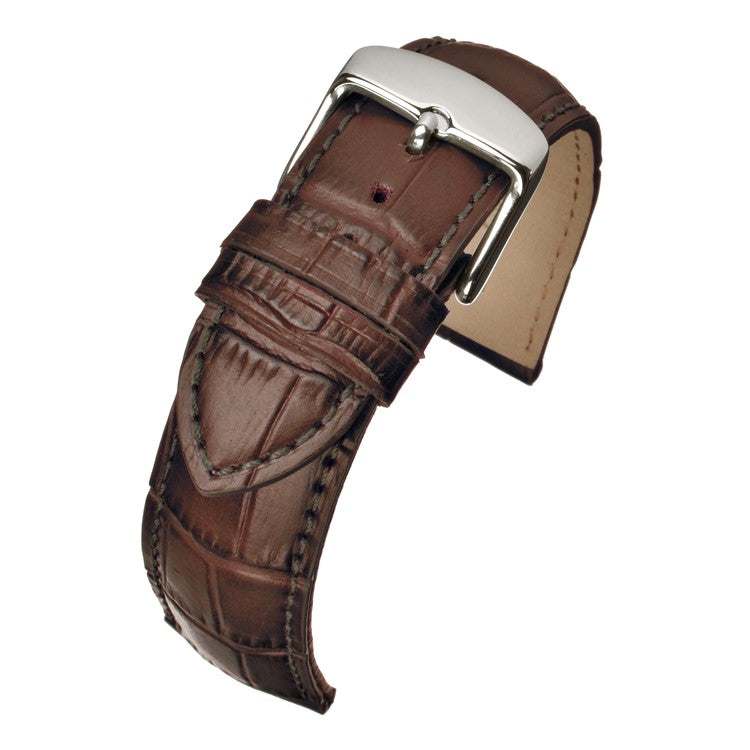Premium Matte Alligator Grain Leather Watch Strap with Stainless Steel Buckle