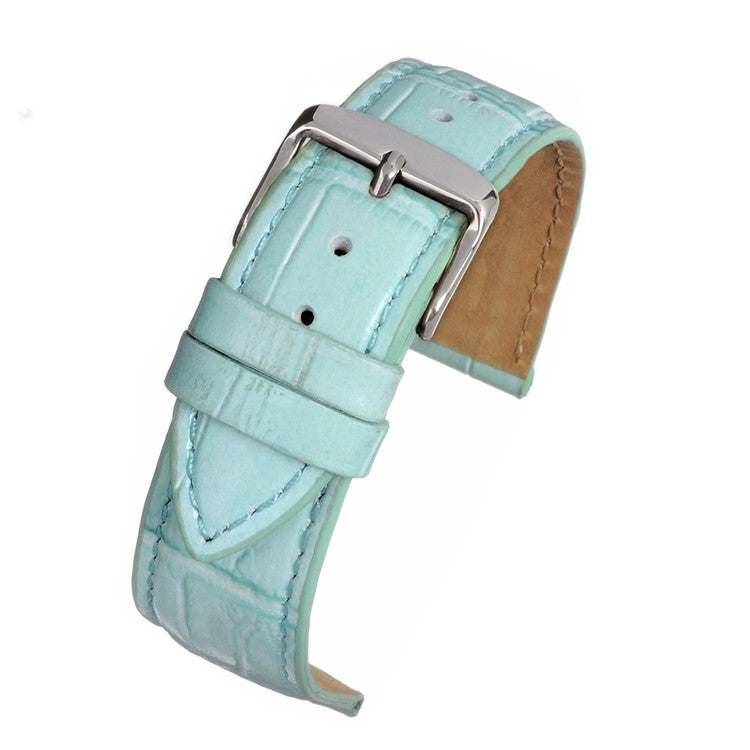 Pastel alligator grain watch strap with stainless steel buckle and nubuck lining.