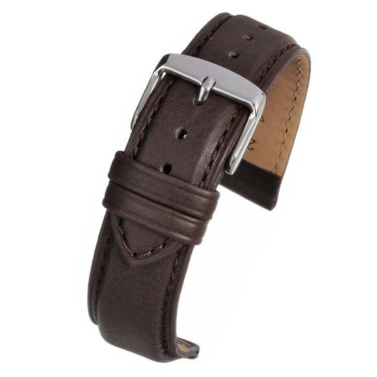 Superior padded leather watch strap with matched color stitching, stainless steel buckle, and nubuck lining for comfort.