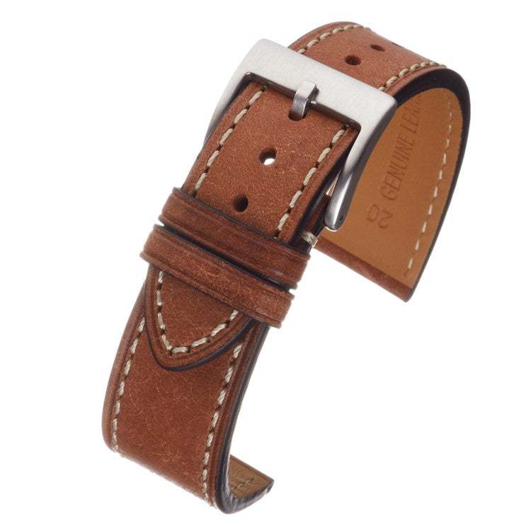 Italian Pueblo leather watch strap with contrasting stitching and a silver buckle by Badalassi.