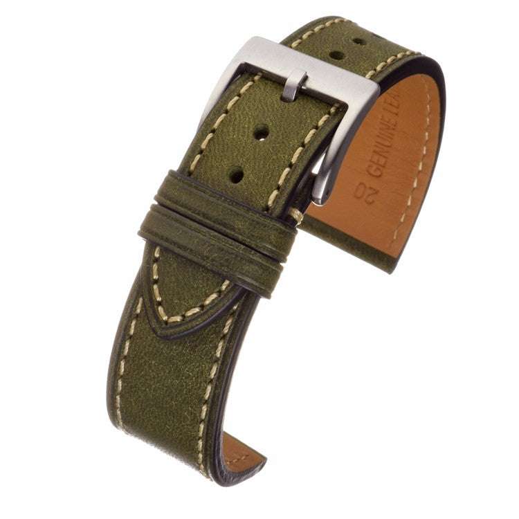 Italian Pueblo leather watch strap with handcrafted contrasting stitching.