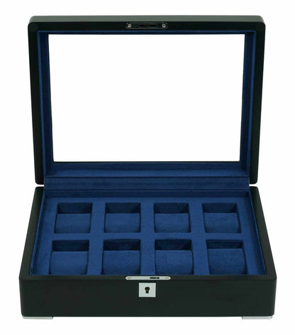 8 Slot Black Wooden Watch Box with Blue Velvet Lining watch boxKennett Great Britain