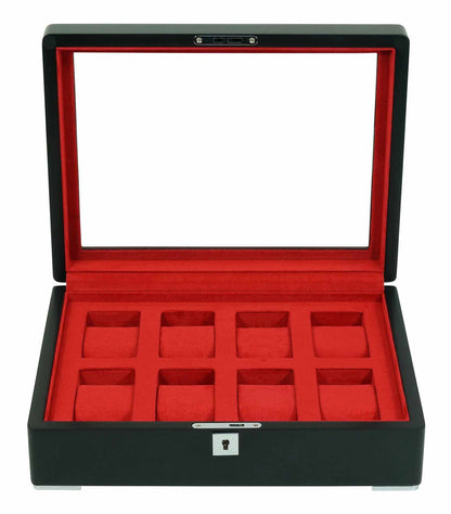 8 Slot Black Wooden Watch Box with Red Velvet Lining watch boxKennett Great Britain