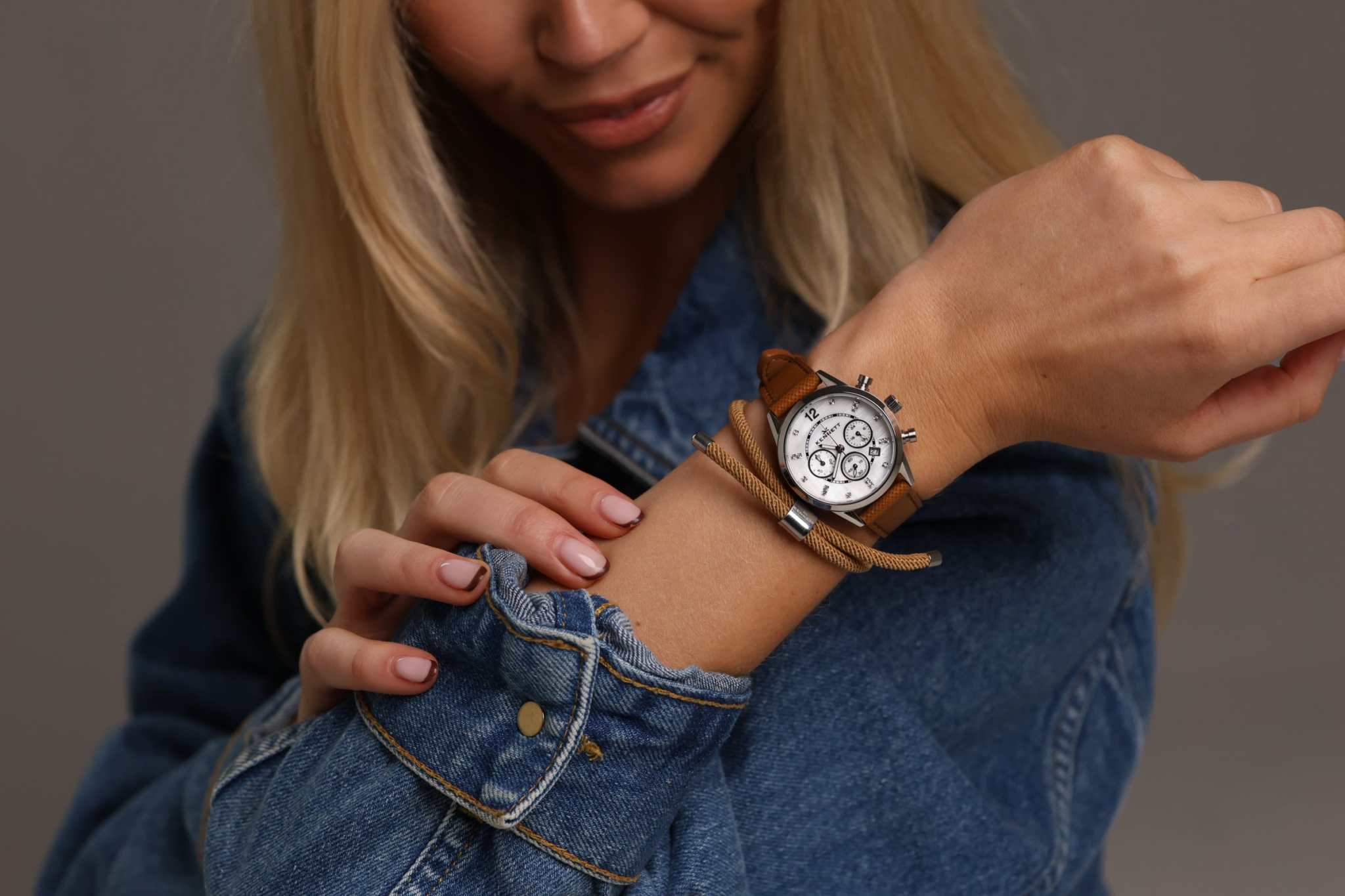 Lady Savro Watch in Tan Leather Strap with Kennett unisex Jumeirah Sand Bracelet
