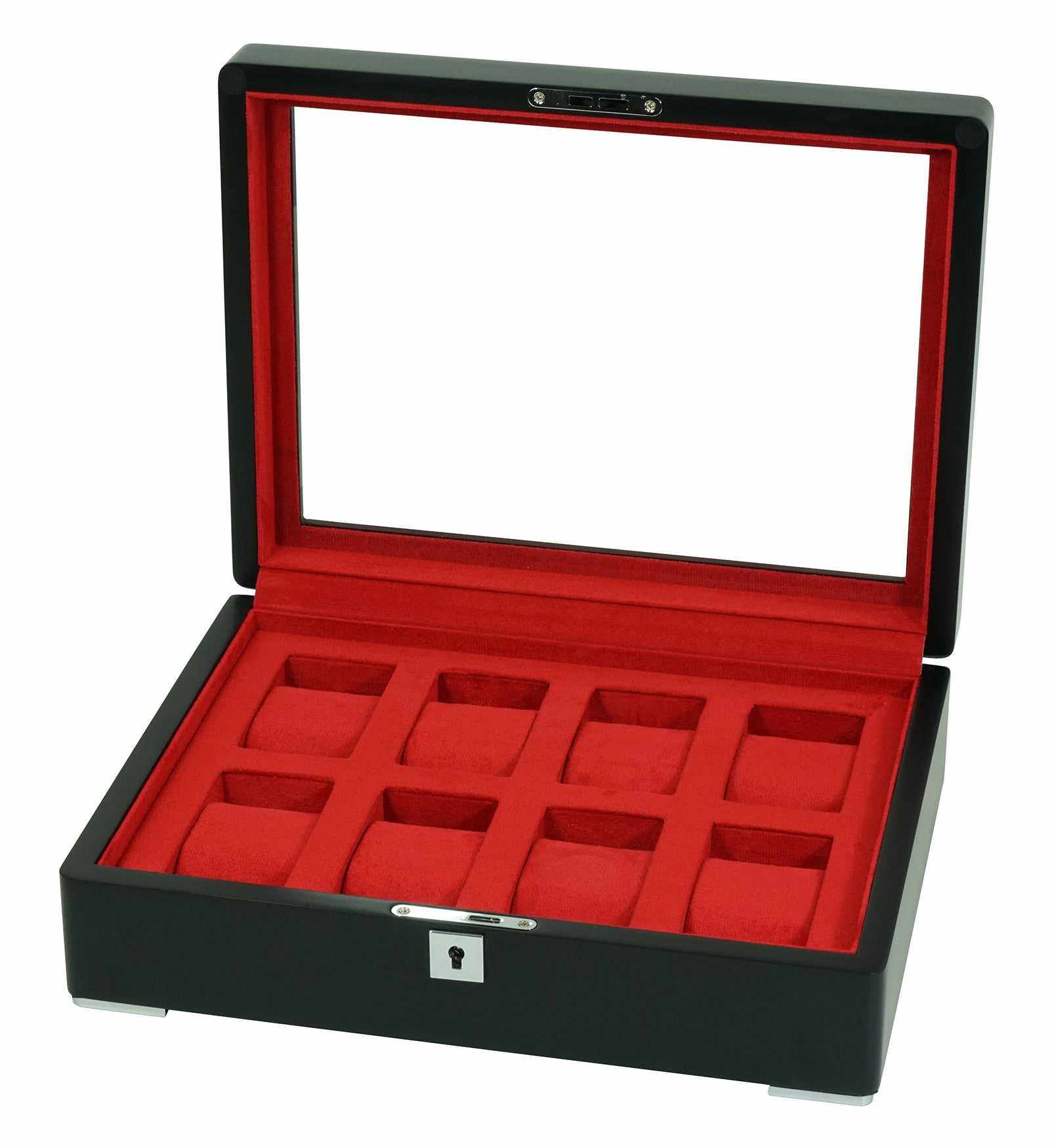 8 Slot Black Wooden Watch Box with Red Velvet Lining watch boxKennett Great Britain